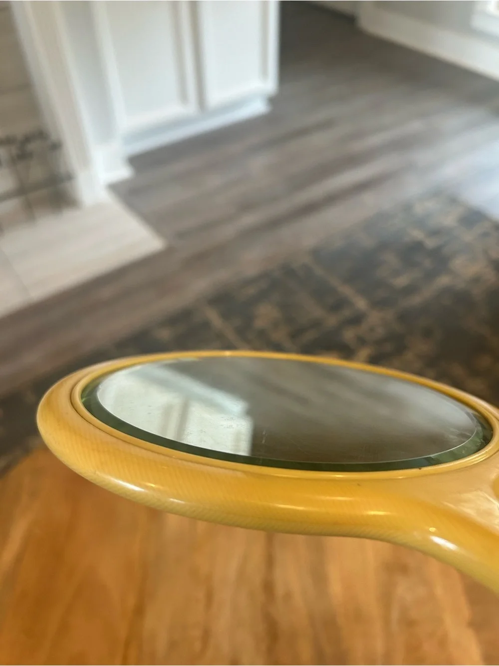 Vintage Bakelite Hand Vanity Mirror Beveled Glass